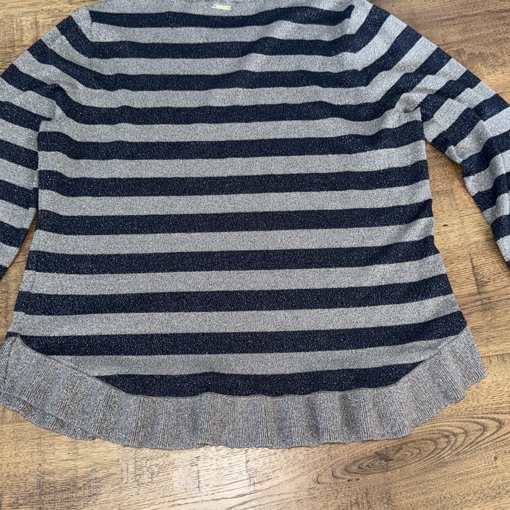 IVANKA TRUMP Silver and blue Striped Crew Neck Sweater Size XL/TG